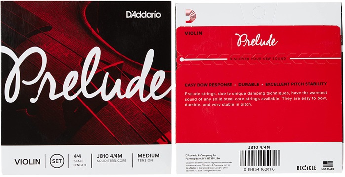 D’Addario Prelude Violin String Set, 4 4 Scale Medium Tension – Solid Steel Core 2