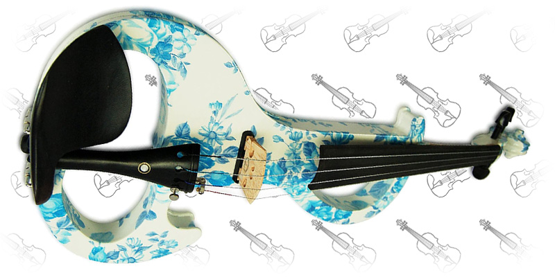 Kinglos 4 4 White Blue Flower Colored Solid Wood Intermediate A Electric Silent Violin 2