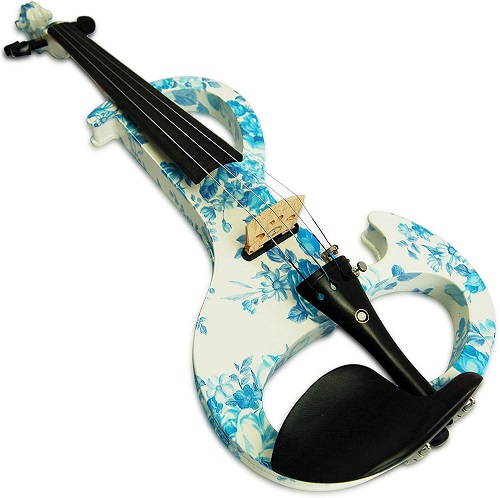 Kinglos 4 4 White Blue Flower Colored Solid Wood Intermediate A Electric Silent Violin 2