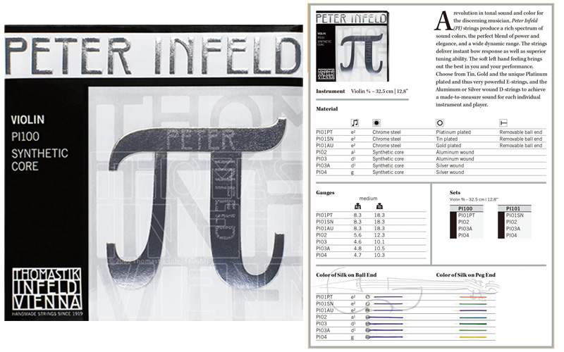 Thomastik Peter Infeld 4 4 Violin Strings Set with Platinum E 2