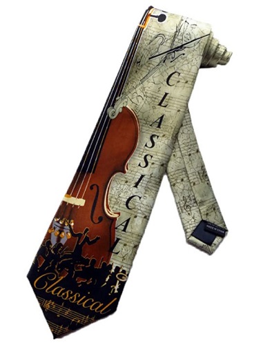 Men's Beige Classical Music & Musicial Notes Necktie Tie