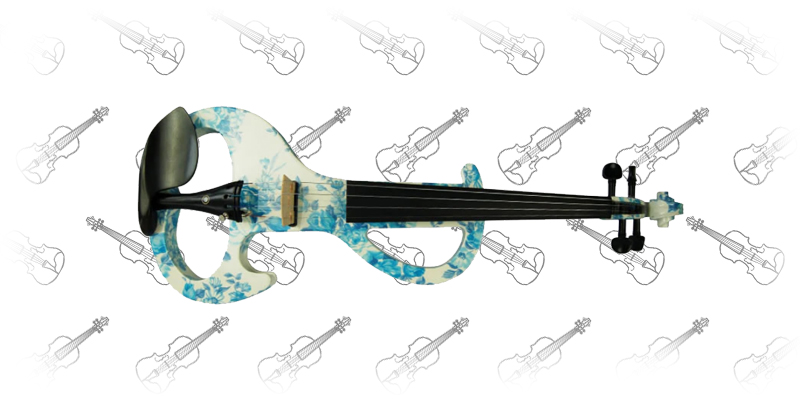 Kinglos 4/4 White Blue Flowers Electric Violin
