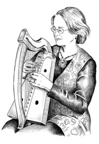 woman playing on the lap harp