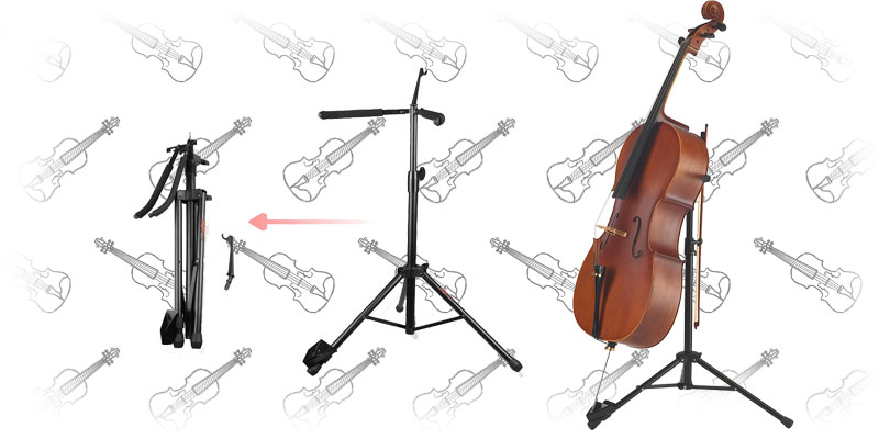 A-Frame Folding Cello Holder Compatible for Violin 1/8-4/4 Cellos Guitars Electric Bass Electric Guitar Stand Acoustic Cello Stand Adjustable Black Folding Cello Support Stand 
