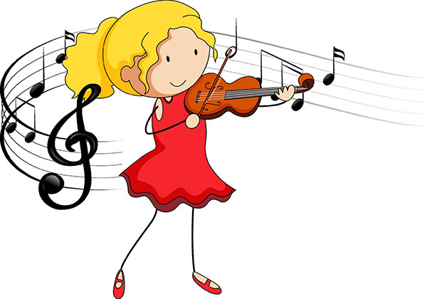 cartoon girl playing on violin - benefits of learning and playing violin