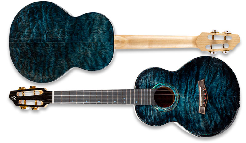 Flight A10 QM Aqua Blue 10th Anniversary Tenor Ukulele back and front