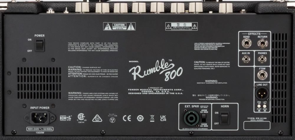 Fender Rumble 800 Combo Rear Panel